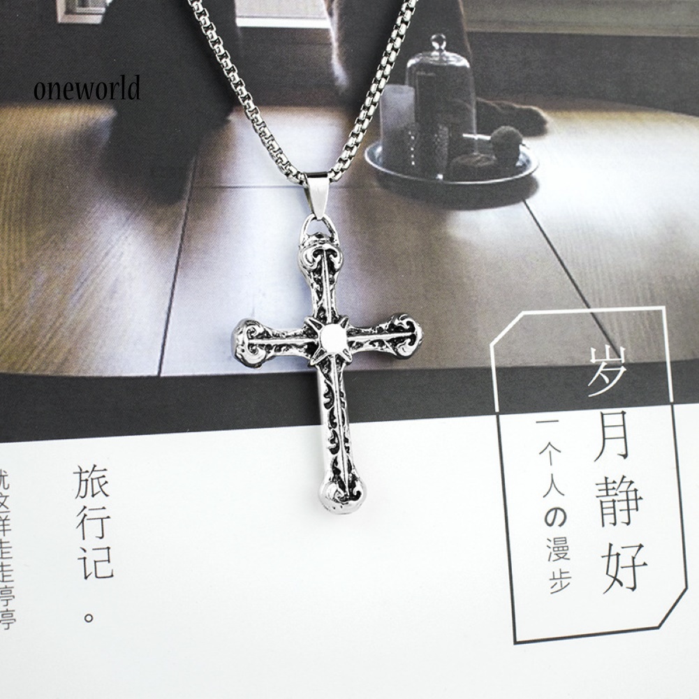 Kalung Rantai Liontin Salib Yesus Bahan Titanium Steel Gaya Vintage Untuk Pria