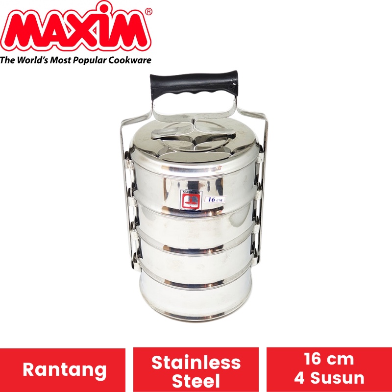 Rantang Maxim Stainless Steel | Rantangan Stenlis 2 3 4 Tingkat Bekal Makanan Tunggal Kuah Food Carrier Set