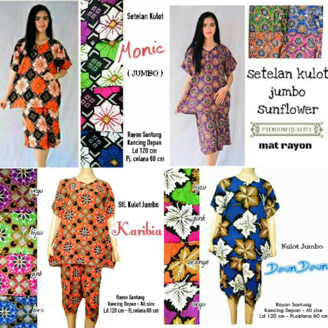 Setelan Wanita Kulot Jumbo Bahan Rayon One Set Celana Pendek Kekinian Kancing Depan Busui