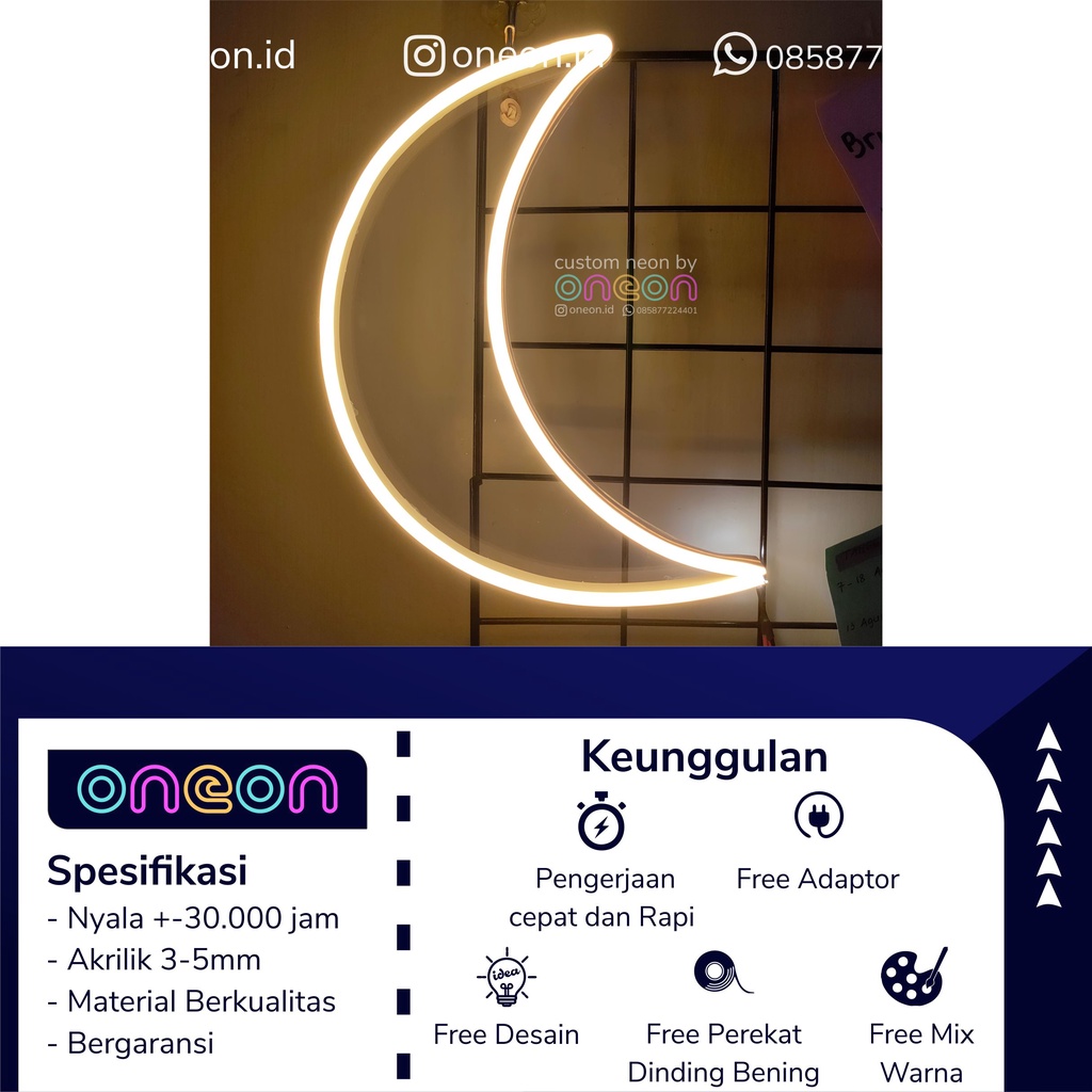 [READY STOCK] Custom Neon Flex Bentuk Bulan / Custom Neon Sign Bentuk Bulan / Neon LED Termurah