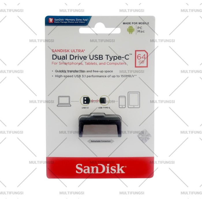 ORIGINAL SANDISK FLASHDISK OTG TYPE C 64GB DUAL DRIVE / 64 GB USB 3.1