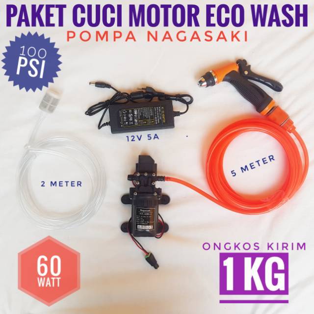 PAKET CUCI MOTOR DINAMO POMPA AIR DC 12V NAGASAKI DAN ADAPTOR 12V 5A MAX PRESSURE 100 PSI