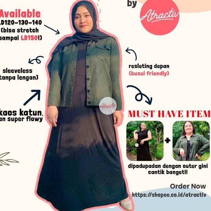 Terjangkau - ATRACTIV Dress Kaos Tanpa Lengan Jumbo LD120 LD130 LD142 Manset Gamis Jumbo Inner Dress