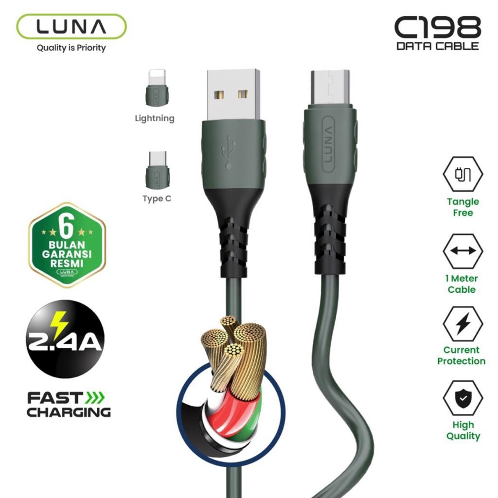 Kabel Data Type C / Lightning / Micro USB - QC 2,4A Fast Charge Fibre LUNA