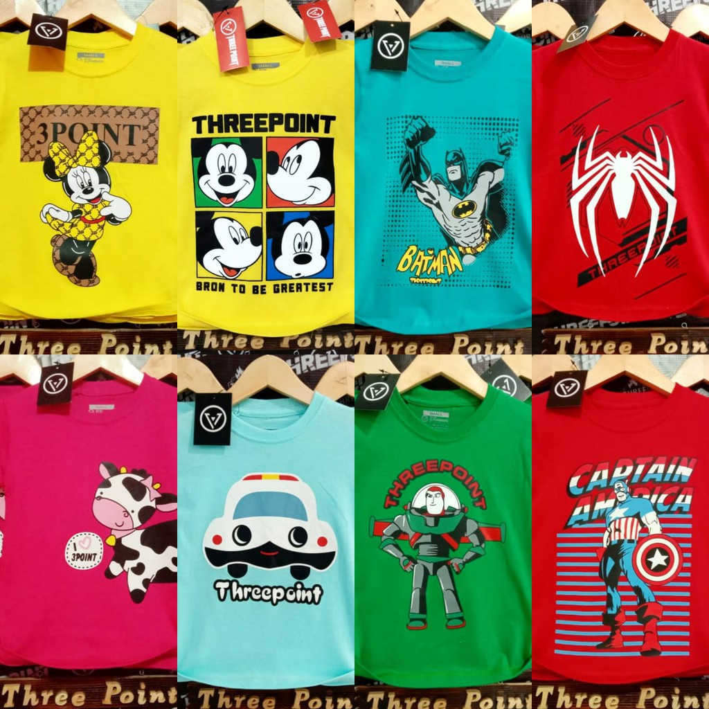  KAOS  ANAK  CEWEK COWOK  3 POINT DISTRO  KARAKTER SUPERHERO 