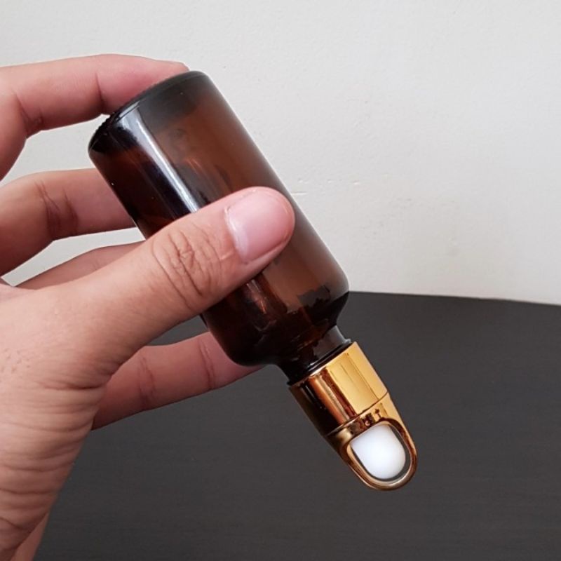 botol kaca pipet 50ml coklat amber ring gold