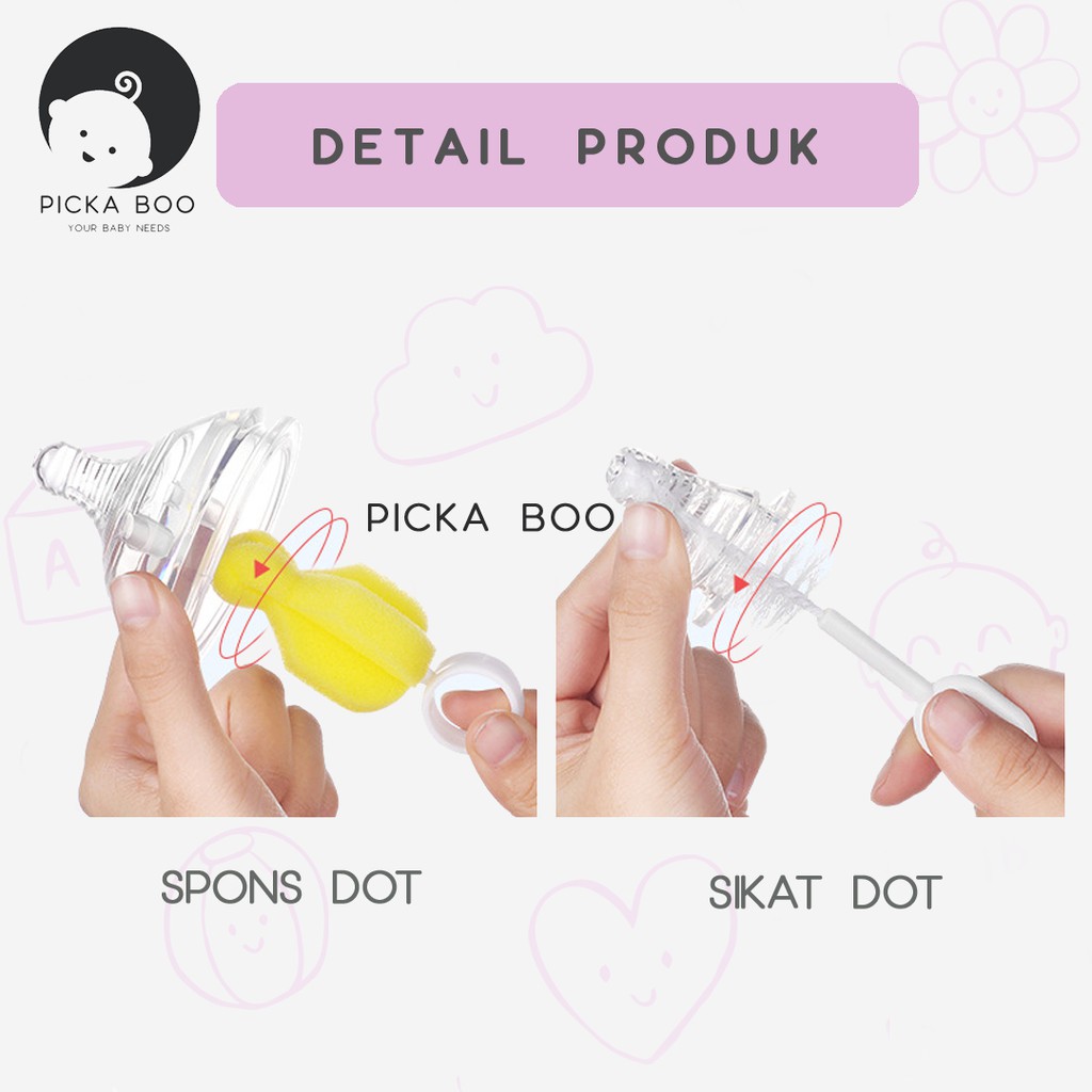 PICKA BOO Sikat Sponge Pembersih Dot Botol Bayi 1 Set 6pcs