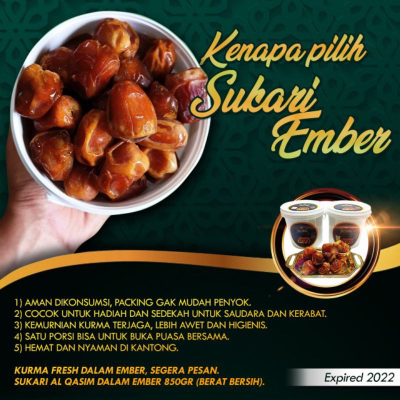 

Kurma Sukhari Al Qassem 850gr Kemasan Pail (Timba)