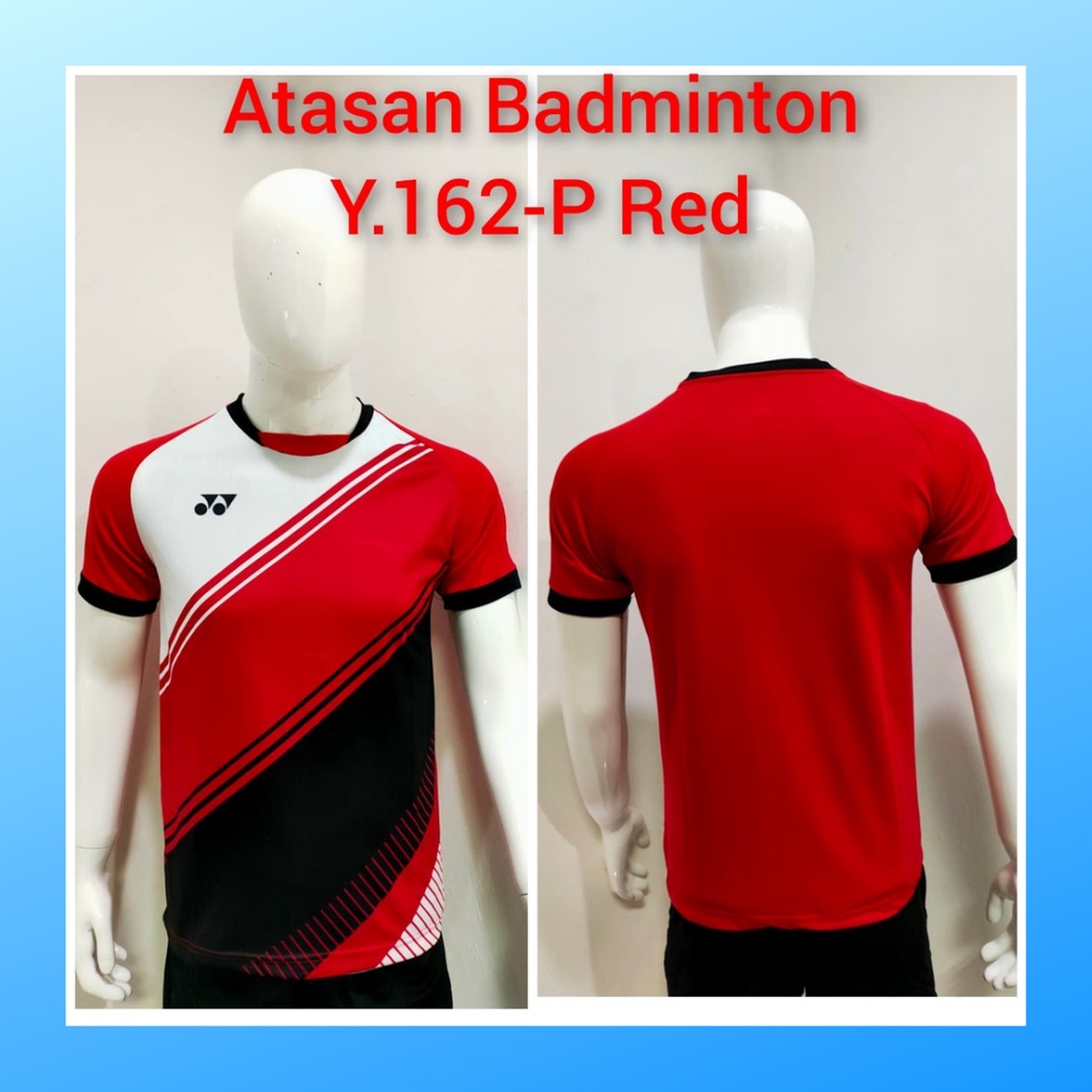 Kaos badminton pria jersey bulutangkis baju atasan jersy wanita dewasa t-shirt outfit seragam kostum olahraga casual suit pakaian jarsey oblong apparel sports jersi sudirman cup bulu tangkis Y162 merah polos