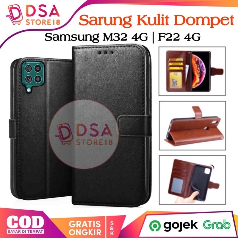 Case Samsung M32 / Casing Samsung M32 / F22 4G Leather Case Flip Cover Wallet Dompet Hp Casing Kulit