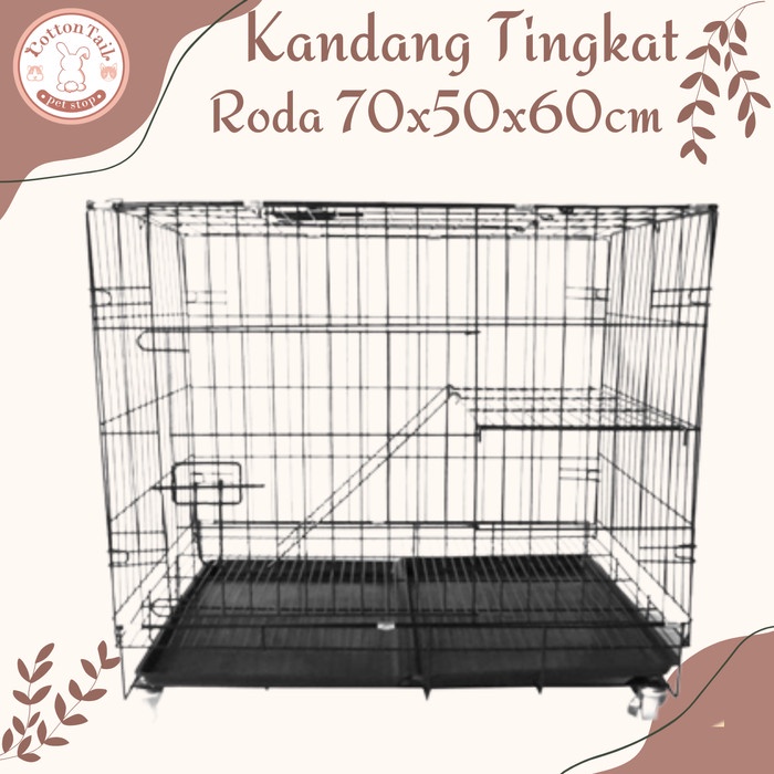 Kandang Tingkat Besi Roda Lipat Untuk Anjing Kucing Kelinci 70x50x60cm