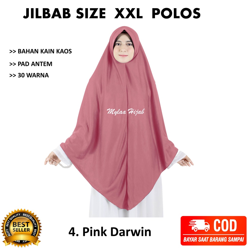 Jilbab instan NON SERUT Size XXL Pad Antem Bahan Kaos PE murah XXL-03 HARGA GROSIR TERMURAH.-4 DUSTY PINK TUA