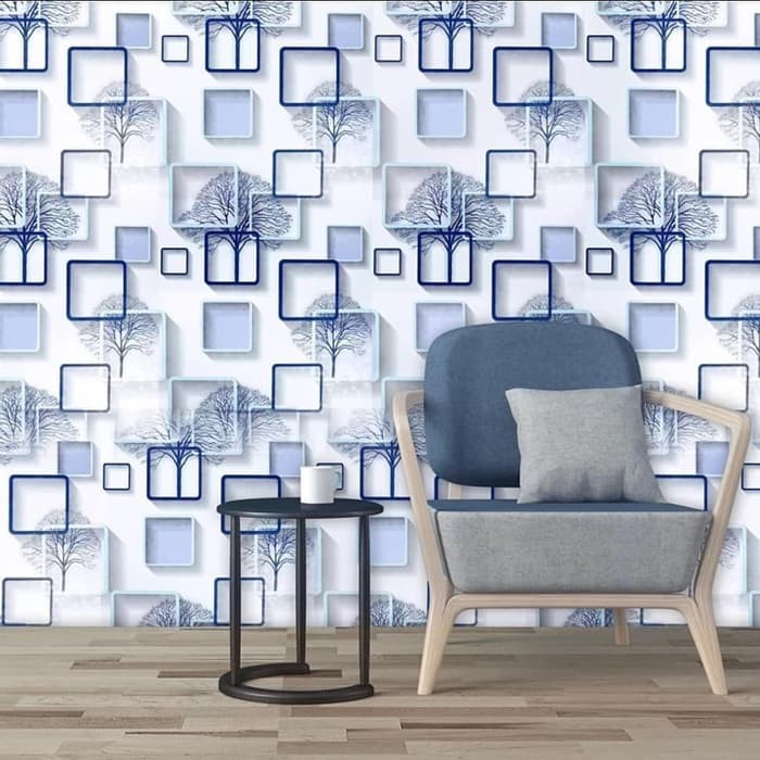 Wallpaper Dinding 3D Motif Kotak Biru Wallpaper Dinding Sticker