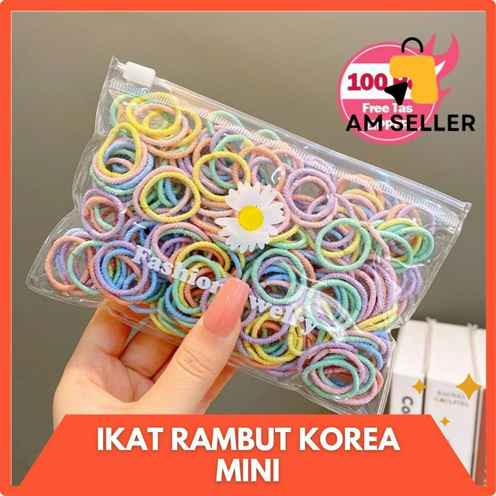 FREE POUCH isi 100 - Ikat Rambut / Karet Rambut Macaron Soft Colour / Kuncir Rambut Korea Warna Warni