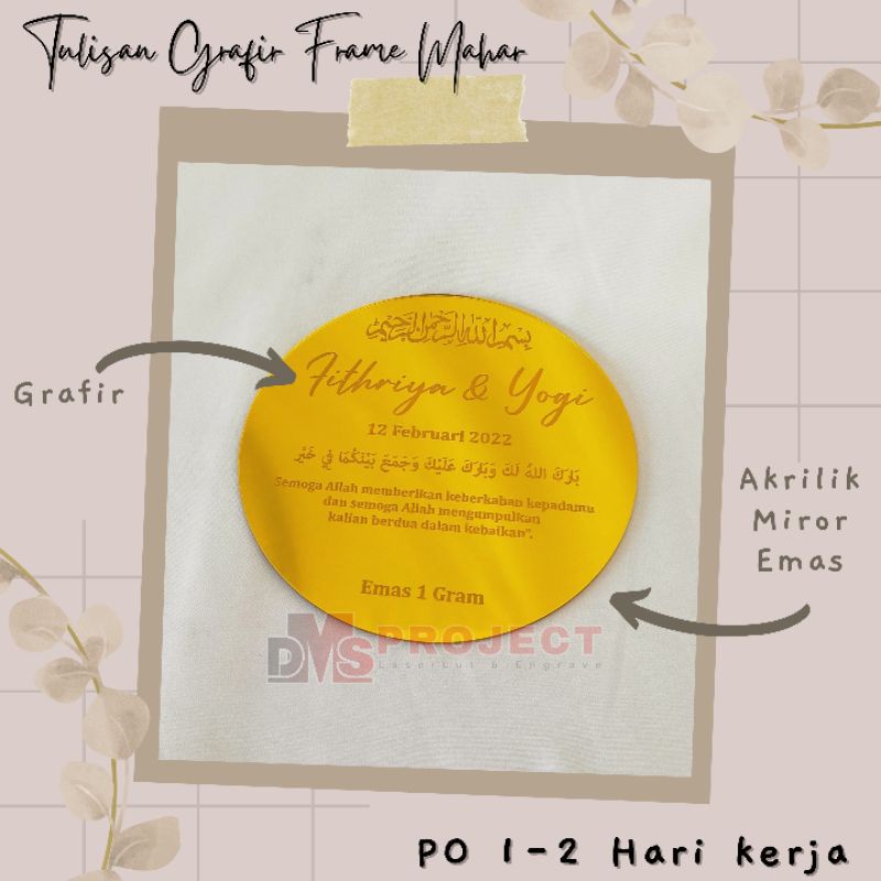 Bulatan Akrilik Grafir Emas Chipboard Aksesoris Mahar Pigura