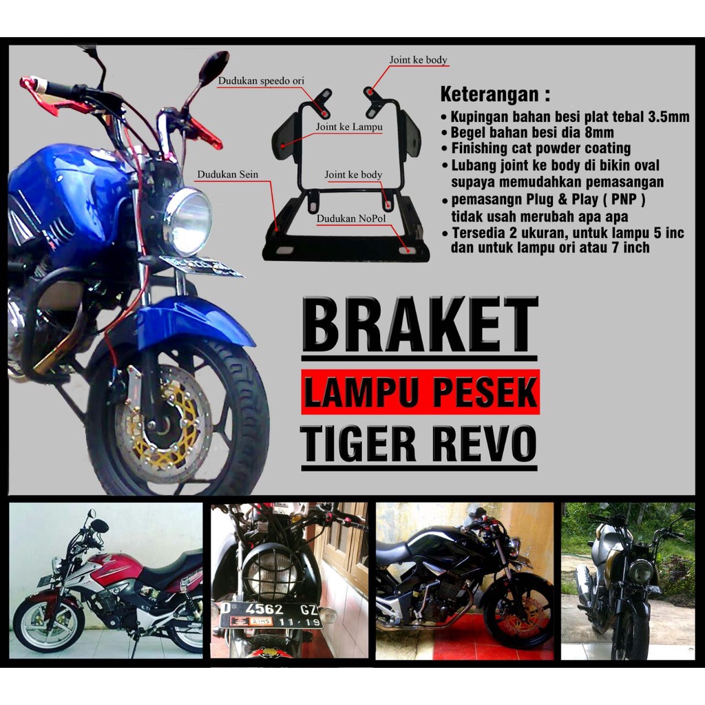 Jual Breaket Lampu Depan Pesek Motor Tiger Braket Pesek Lampu Depan Free Stiker Indonesia Shopee Indonesia