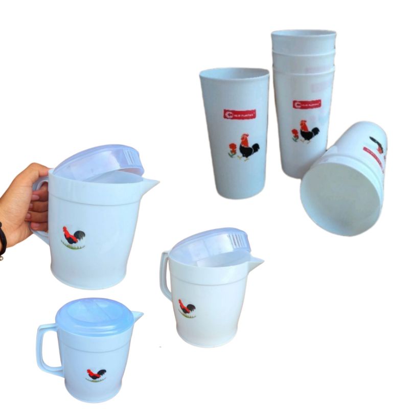 Teko Set Plastik Ayam Jago Teko Gelas Plastik