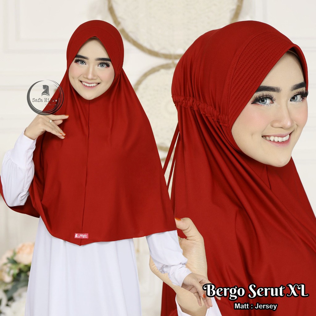 Bergo Serut JOKOWI Kerudung Instan Bergo Serut L, XL Hijab Bergo serut jersey Termurah Safa Hijab