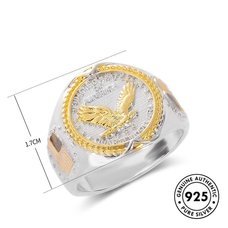 Cincin Desain Elang Lapis Emas Bahan S925 Silver Untuk Pria