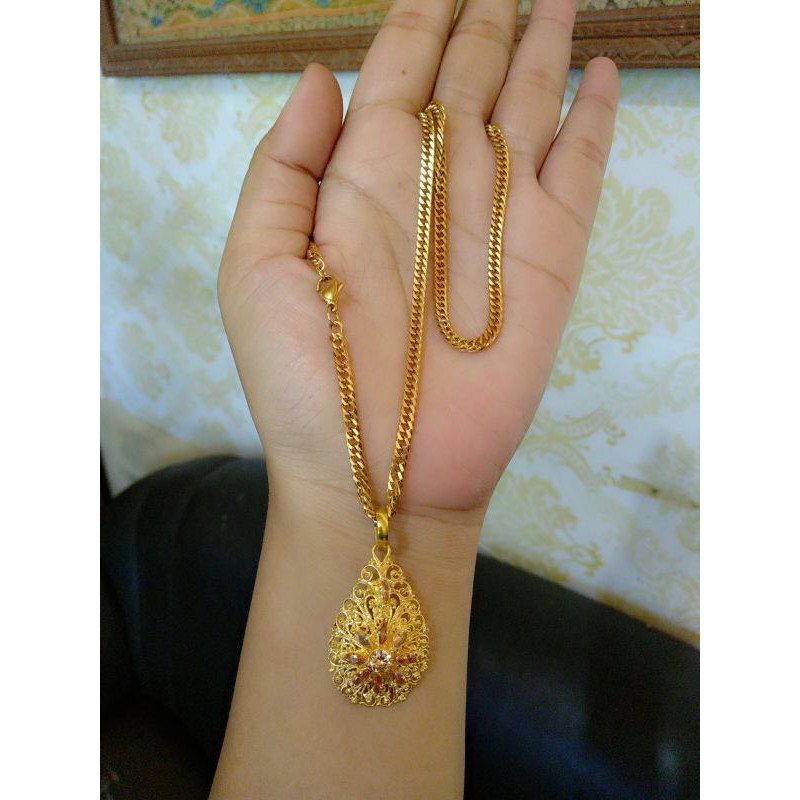 kalung titanium mainan alpaka lapis mas