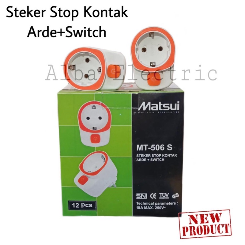 Steker Stop Kontak Arde + Switch On Off MATSUI MT-506 S Steker Stop Kontak 1 lubang On Off Stop Kontak On Off