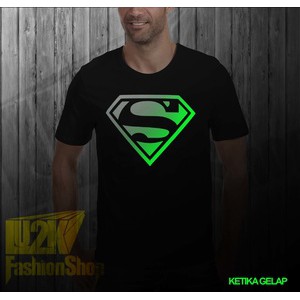 ⭐️⭐️⭐️⭐️⭐️BAJU SABLON POLYFLEX GLOW IN THE DARK  (TERLIHAT CAHAYA DIMALAM HARI) KAOS SUPERMAN LOGO K