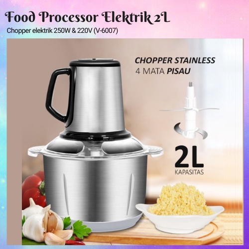 Blender Portable Vipoo V-6007 Multifungsi Kapasitas 2 Liter - Alat Penggiling Daging Vipoo V 6007 3 Mode Kecepatan - Blender Daging Vipoo V6007 Anti Karat - Blender multifungsi - FMS