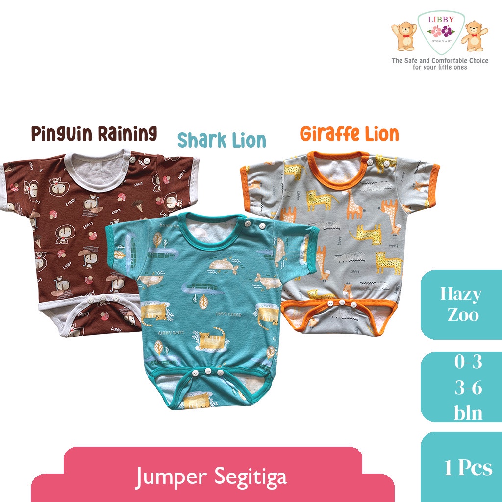 isi 3pc Baju kodok Segitiga Libby 0-3m Jumper Segi3 - Pakaian Bayi