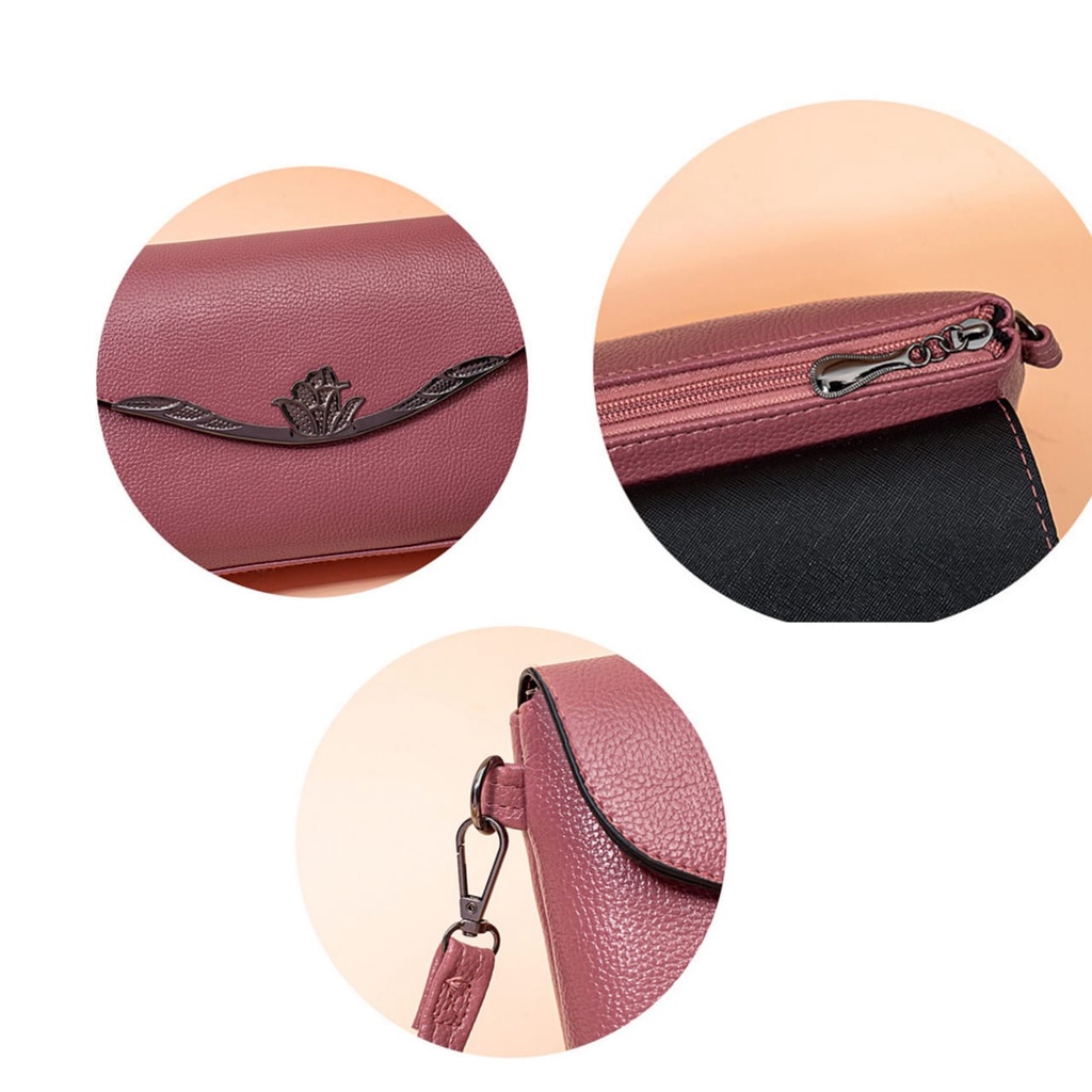 TAS SELEMPANG WANITA IMPORT KEKINIAN PESTA KULIT PINK LEANY TA373P3 SLING BAG KOREA MINI MURAH BATAM