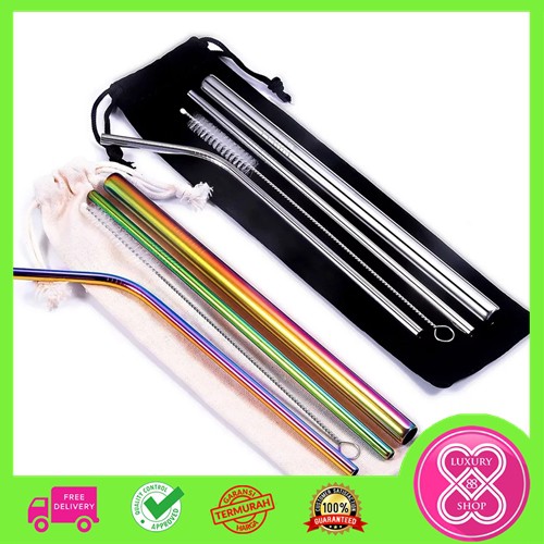 Sedotan Stainless 5 in 1 ( 4pc + Pouch )