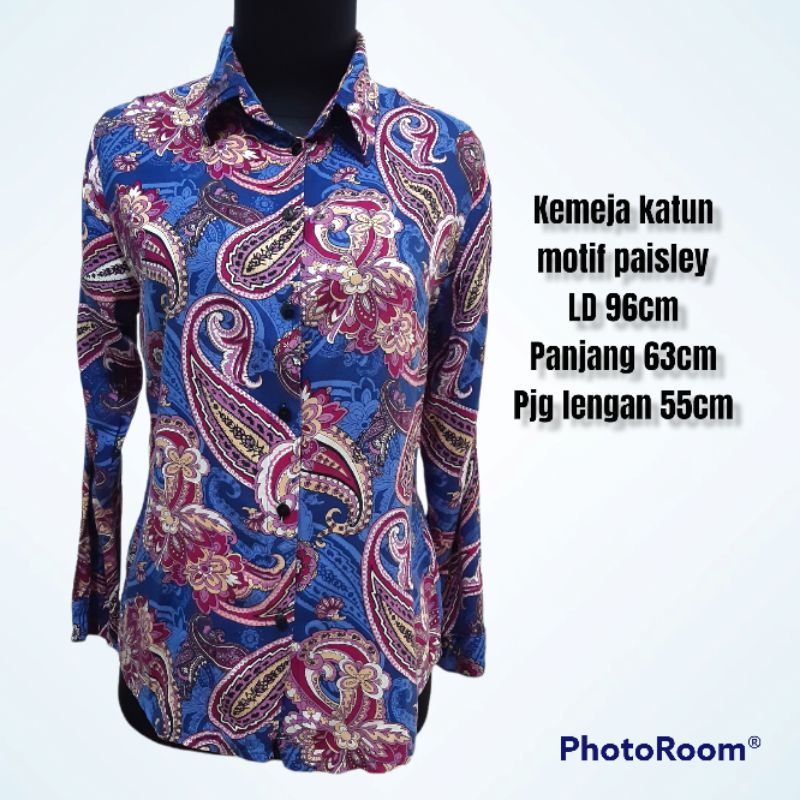 Kemeja katun motif paisley