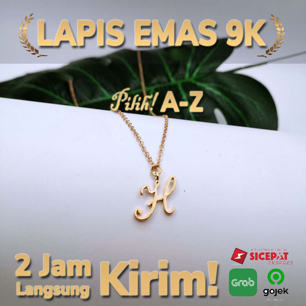 Kalung Huruf Inisial A-Z Lapis Emas 18K Kalung Wanita Ko IMN111-H--M74