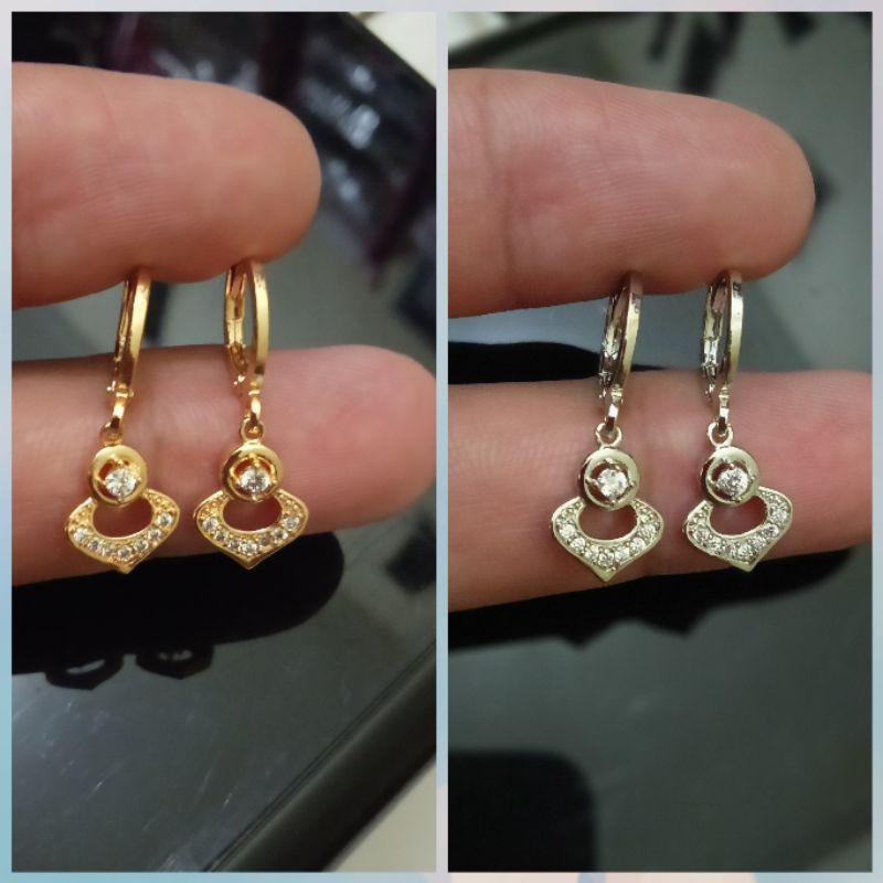 L-55.anting jepit xuping wanita  berlapis emas dengan mata zircon L92