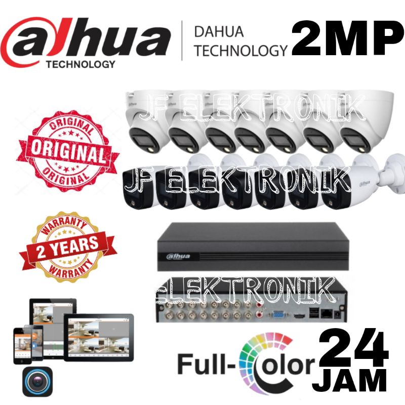 Paket Cctv Dahua 16 Channel 14 Kamera 2mp ColorVu 24 Jam Bewarna Komplit Tinggal Pasang