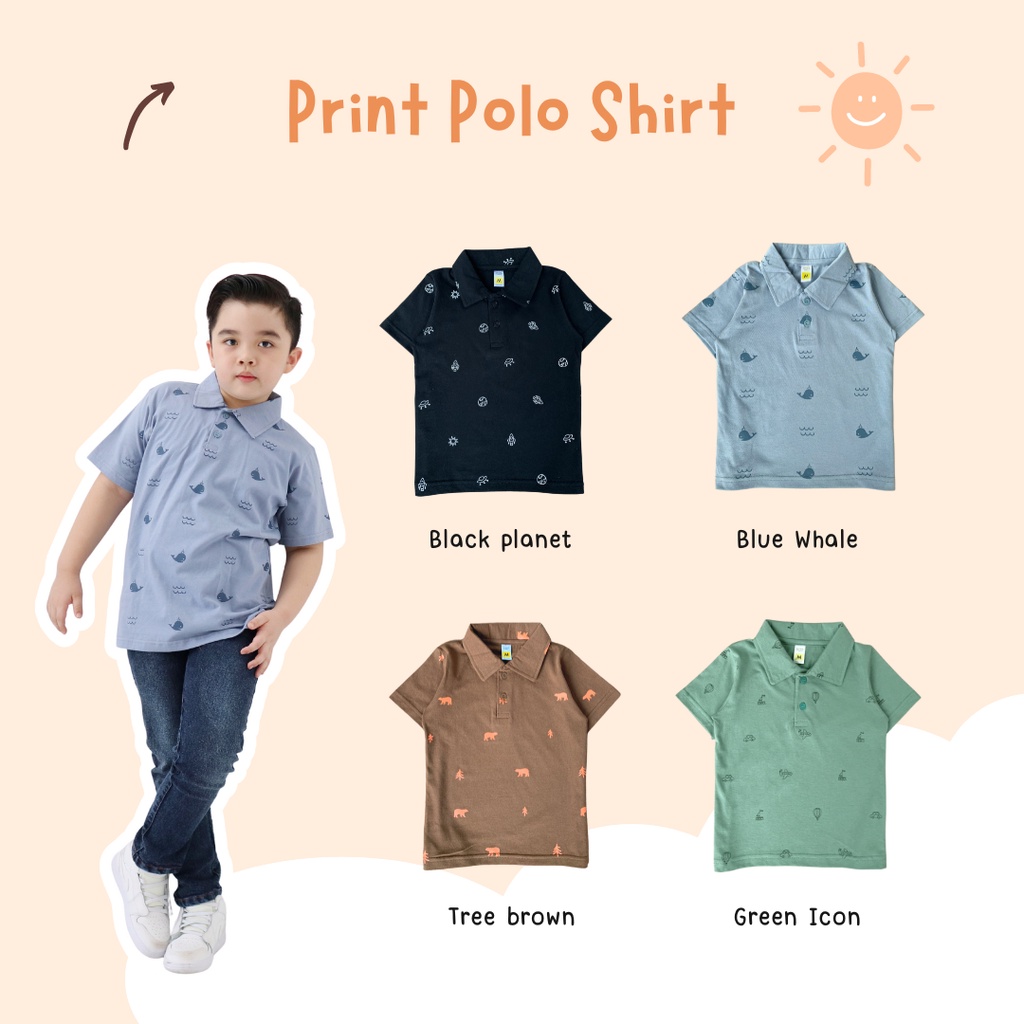 Yobebee Print Polo Shirt Anak Laki Laki Usia 2 4 6 8 10 Tahun Kemeja Kaos Polo Motif Karakter Model Tangan Pendek Baju Atasan Kids Printing Cotton Lembut Strech Boy Tee Shirt Model Casual Santai Kaos Kerah Anak Cowok