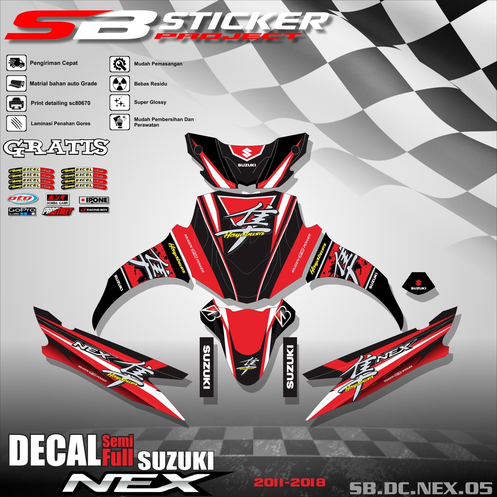 DECAL FULL BODY NEX FI- DECAL STICKER FULL BLOCK SUZUKI NEX FI 2011-2018 RACING