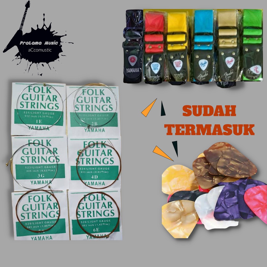 Paket Senar Gitar Yamaha Folk Acoustic Strings , Senar Gitar Akustik , 1 set , Strap Sabuk Gitar , P