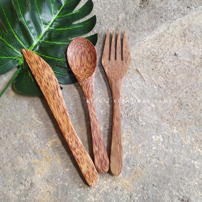 Sendok Garpu Pisau Kayu Kelapa/Kayu Glugu/ sendok kayu kelapa murah 17 cm