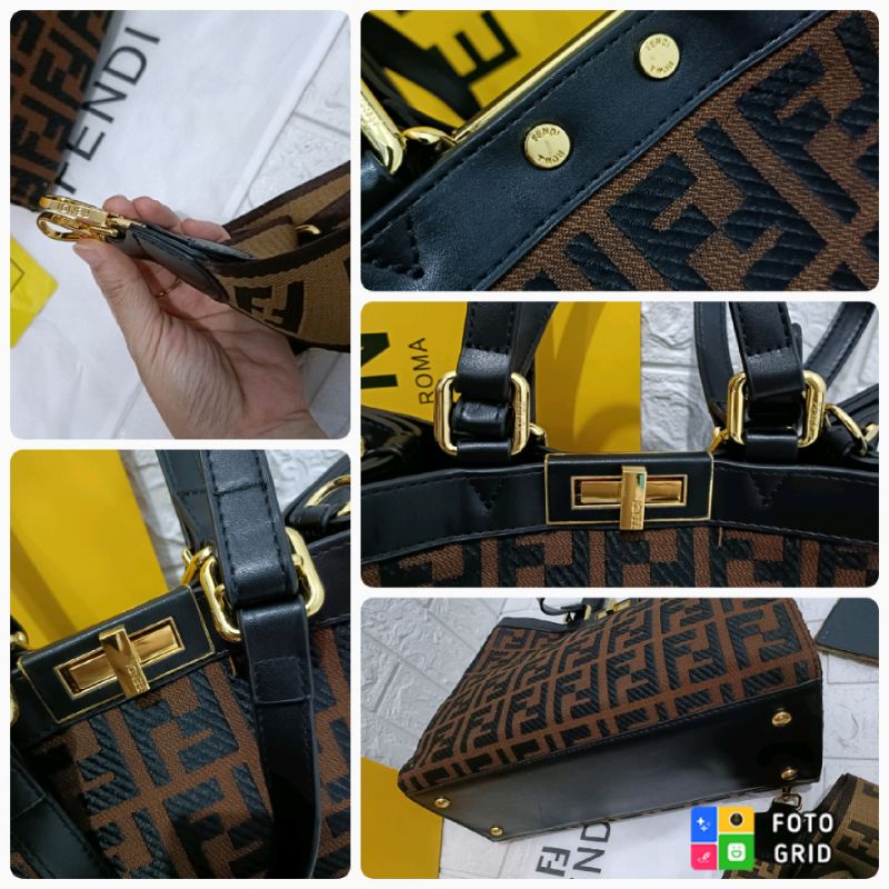 tas fashion tote Fendi peekaboo  kanvas medium size 3fungsi, Fendi Tote top handle, shoulder bag.dan selempang free paperbag