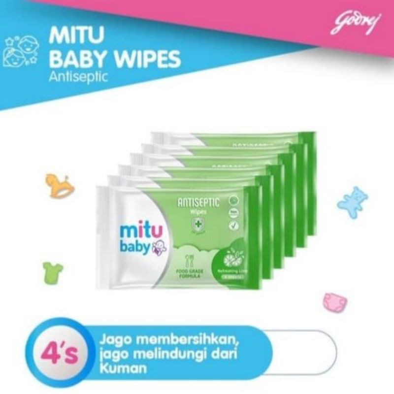 Tissue Basah Mitu Baby Tisu Bayi Antiseptik Food Grade / 4 Sheets