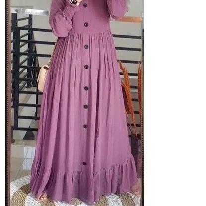 ♀ Gamis Polos Full Kancing Depan Dress Gamis Syari Wanita Muslim - Putih ♦