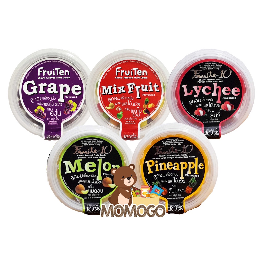 

FRUITE-10 CANDY PERMEN BUAH MELON / PINEAPPLE / GRAPE / LYCHEE / MIX FRUIT 60 GR