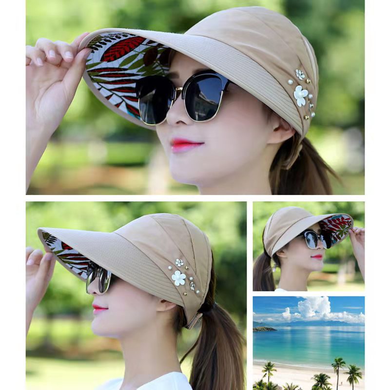 (Hello Girl)MZ08 Topi Pantai Visor Cap Lipat Wanita Casual Import