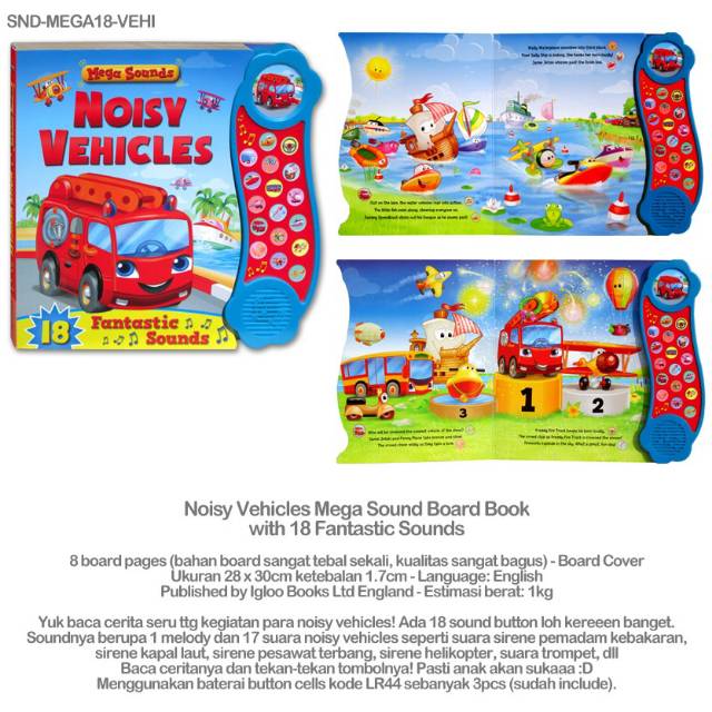 Noisy Vehicles Mega Sound Board Book with 18 Fantastic Sounds