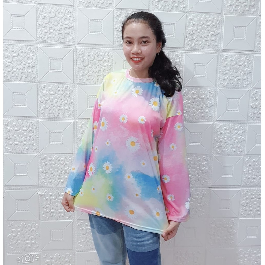 Kaos Oversize Tie Dye / Daisy Cotton Candy Lengan Panjang Fit XL