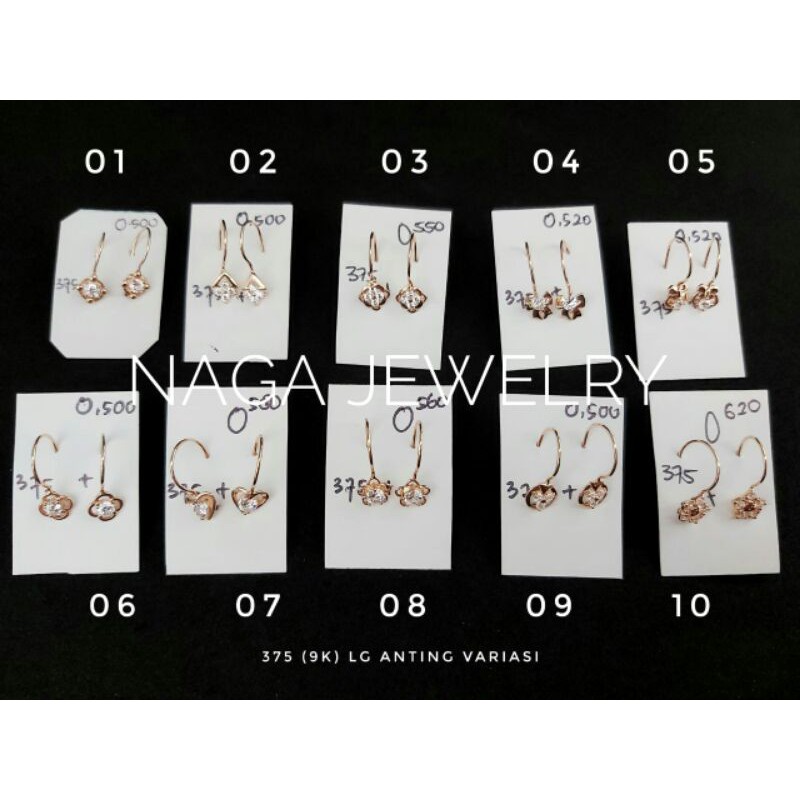 Anting anak variasi mata putih EMAS SETENGAH TUA