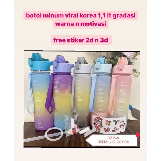 BOTOL I BOTOL VIRAL KOREA GRADASI MOTIVASI 1,1 LITER FREE STIKER