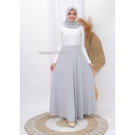 Rok Panjang Payung Polos Lebar Wanita Jersey Premium Import Rok Lebar Hitam Bawahan Wanita