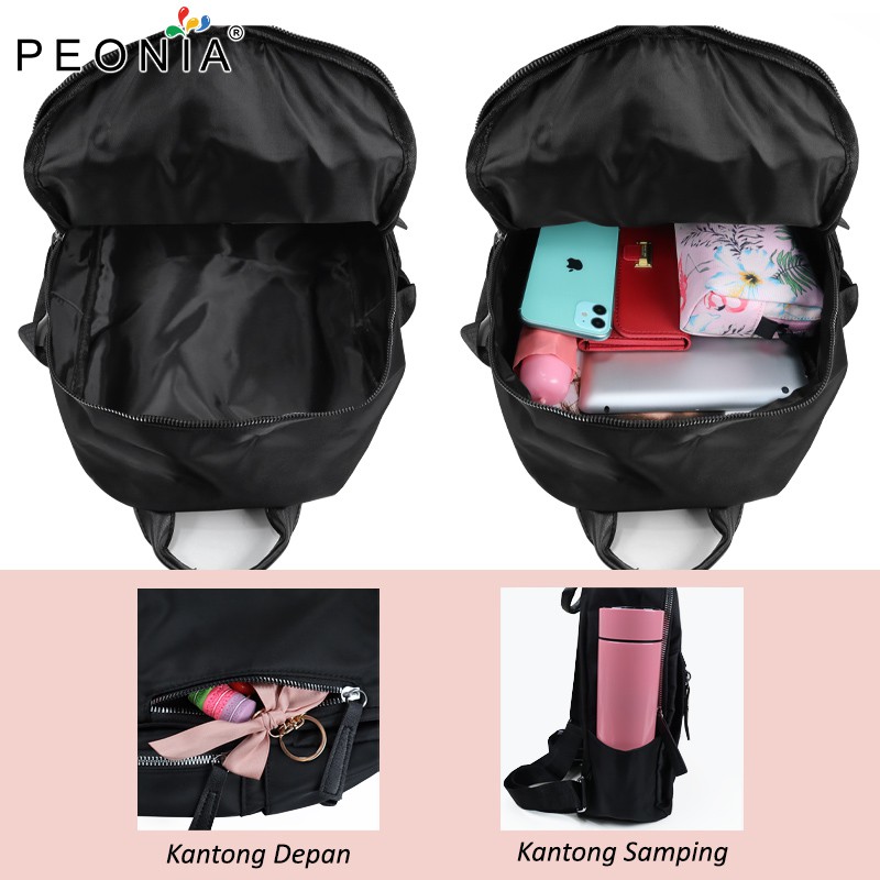 Peonia PNA DESCA Water Resistant Ransel Korea Tas Wanita Punggung Import Kantor Kerja Sekolah Kuliah Outdoor Trendy Fashion Style Travel Casual Backpack Anak Remaja Perempuan Selempang Cewek Bag-2