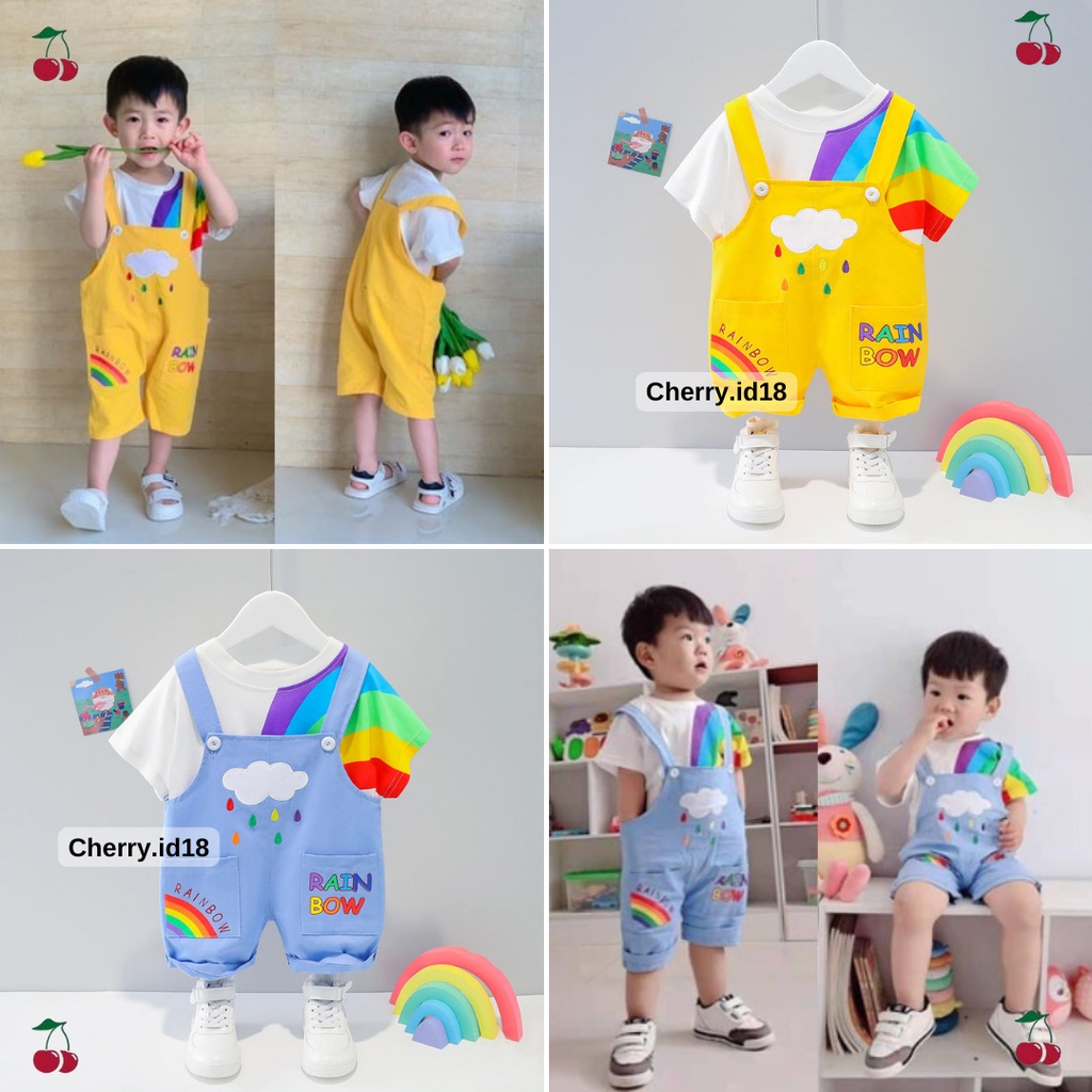 Cherry COD Overall Anak Import Rainbow / Baju Kodok Anak / Setelan Jumpsuit Anak Pelangi - JL08